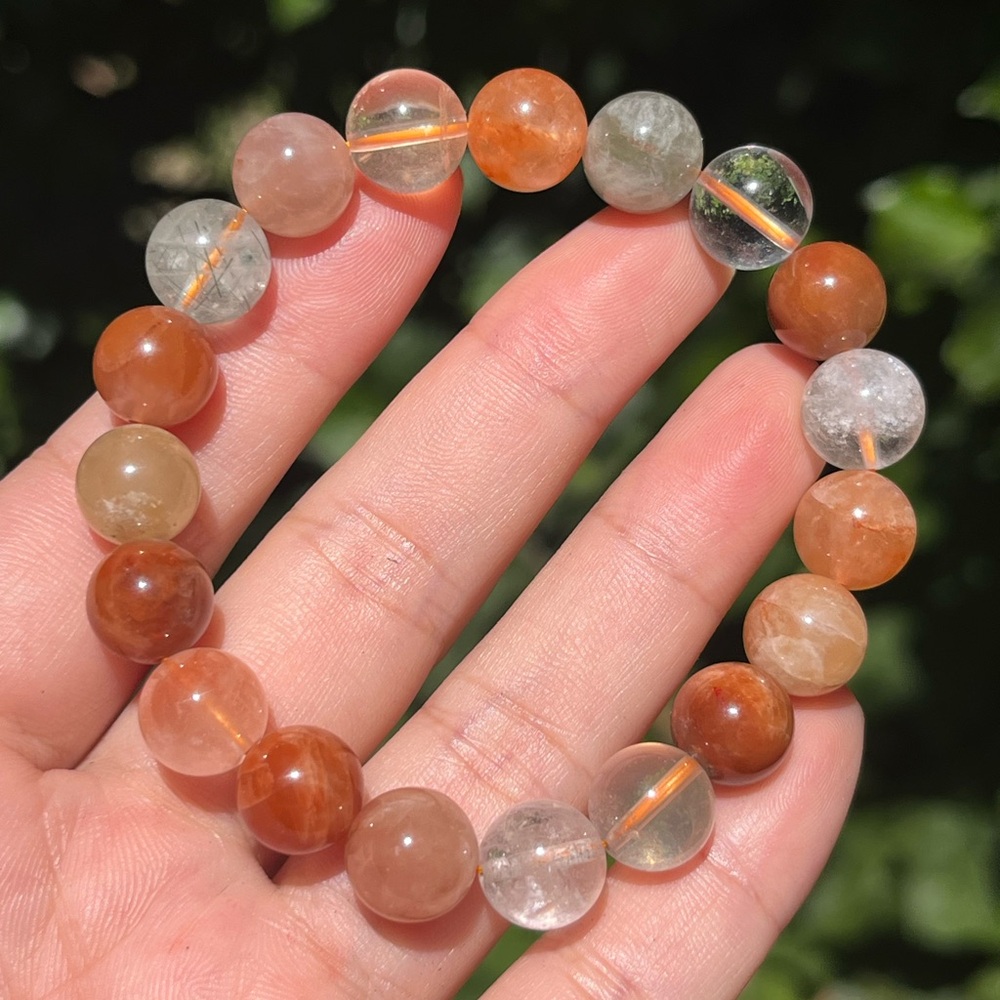 10.5mm‎ Orange multi Quartz stretchable bracelet